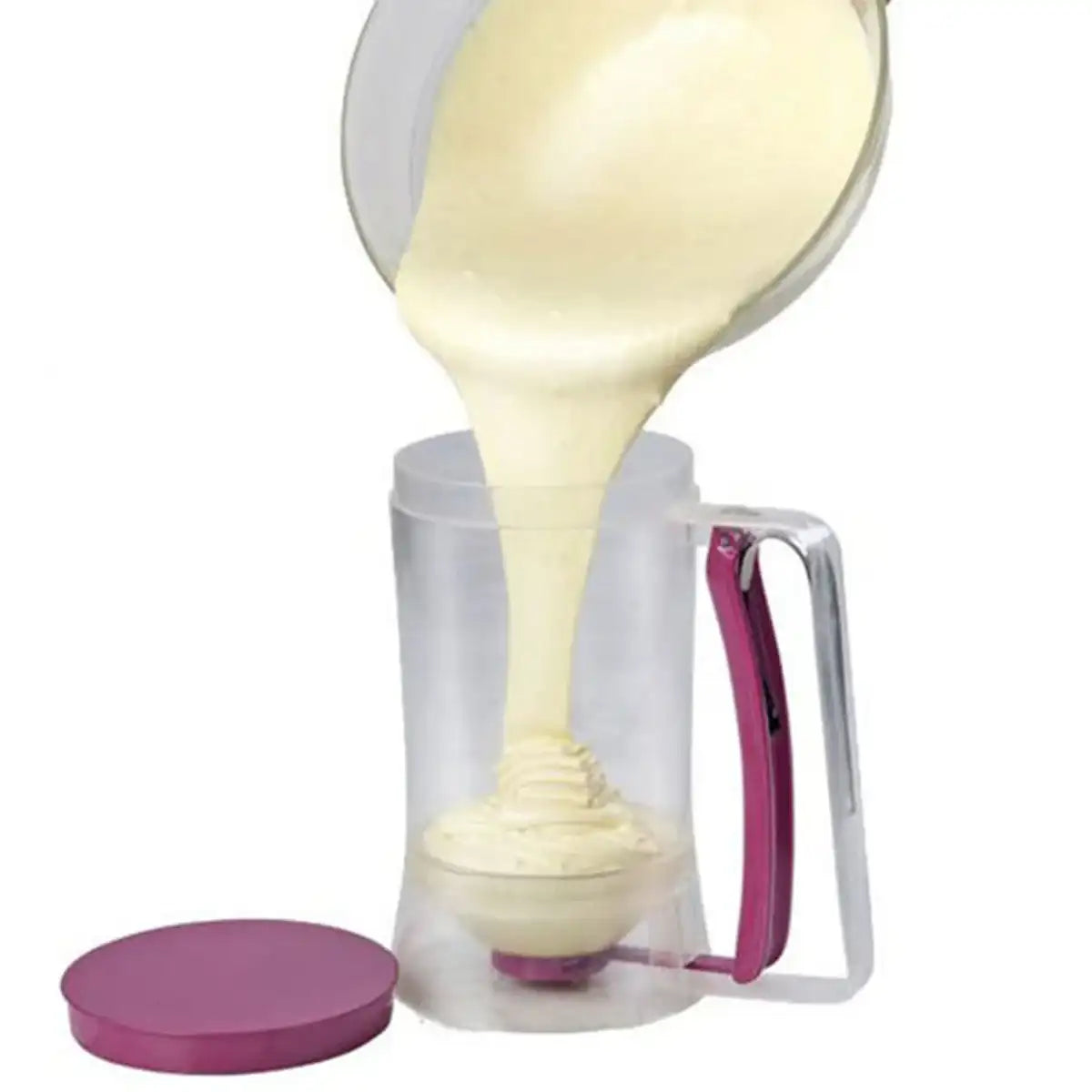 “Batter Dispenser & Separator with Measuring Label – Squeeze Handle for Pancakes, Waffles & Baking”