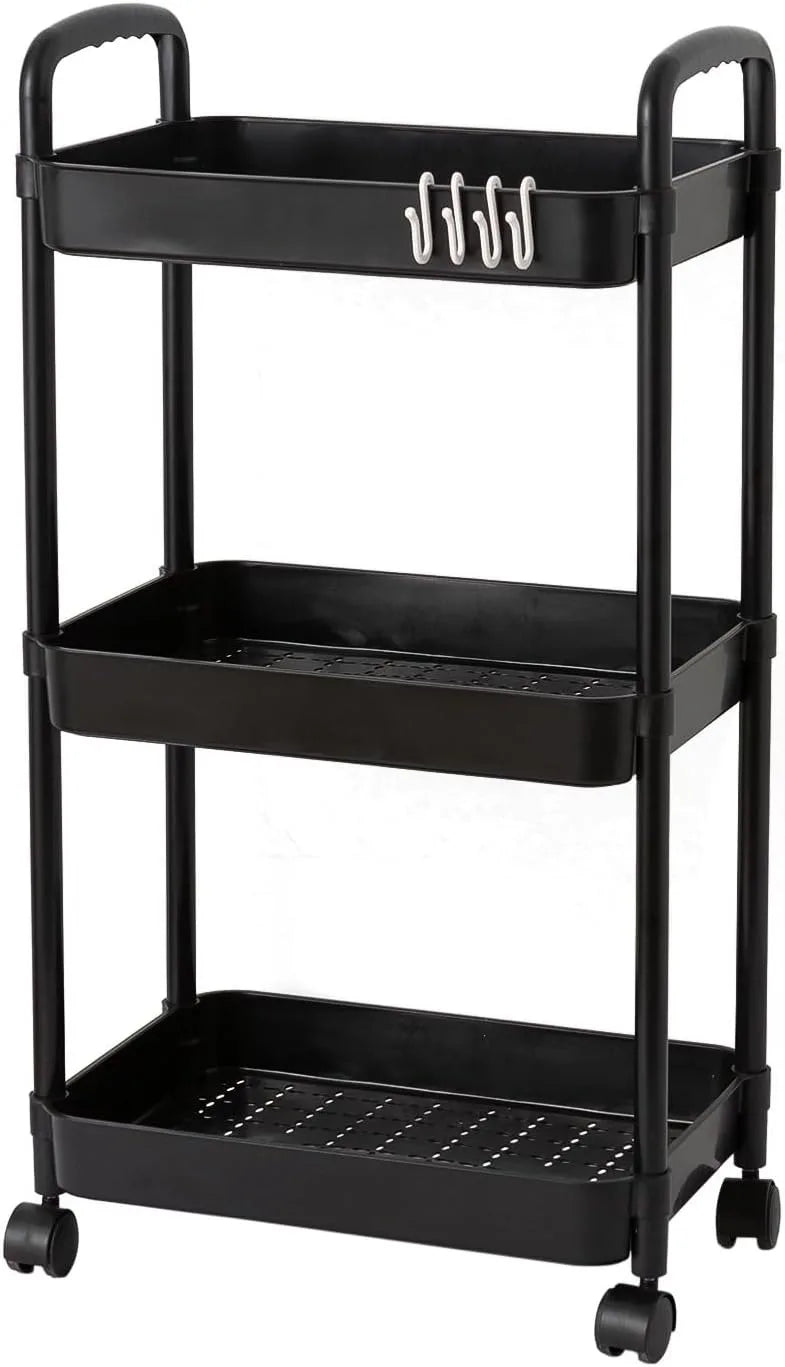 3-Tier Rolling Storage Cart with Wheels & Handle – Mobile Utility Trolley for Bathroom, Kitchen, Office, Laundry