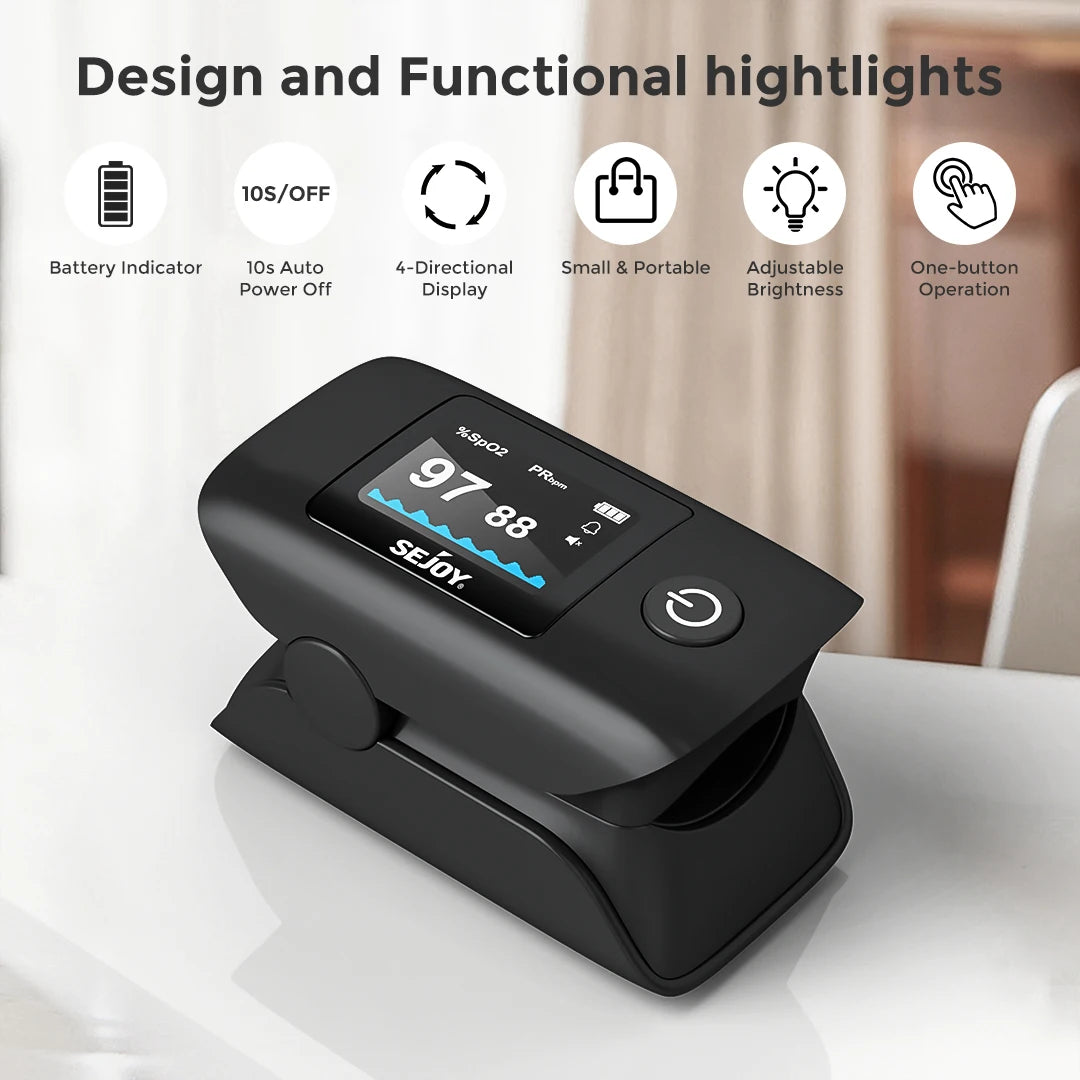Sejoy Digital Wrist Blood Pressure Monitor with Finger Pulse Oximeter – OLED Blood Oxygen, Heart Rate & BP Monitor for Home Use