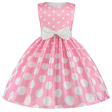 Girls Sleeveless Dot Party Dress – Bowknot Birthday & Wedding Gown (Kids)