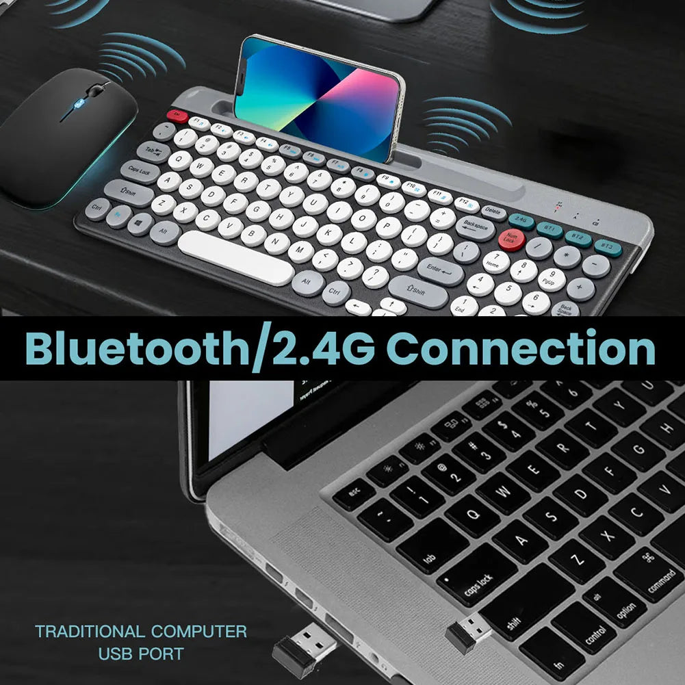 2.4GHz + Bluetooth Dual-Mode Keyboard & Mouse Combo – Multi-Device Wireless Set Compatible with iOS, Android, Windows & Mac