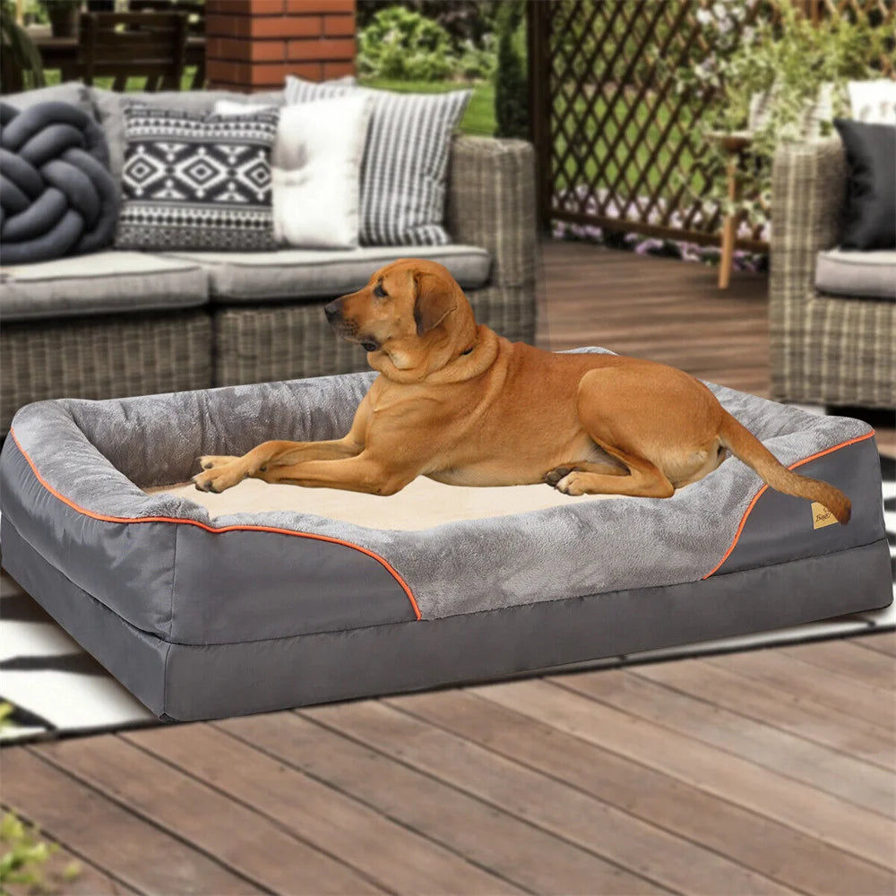 Jumbo Orthopedic Dog Bed – Large Memory Foam Pet Sofa Couch with Waterproof Removable Cover & Bolster Support