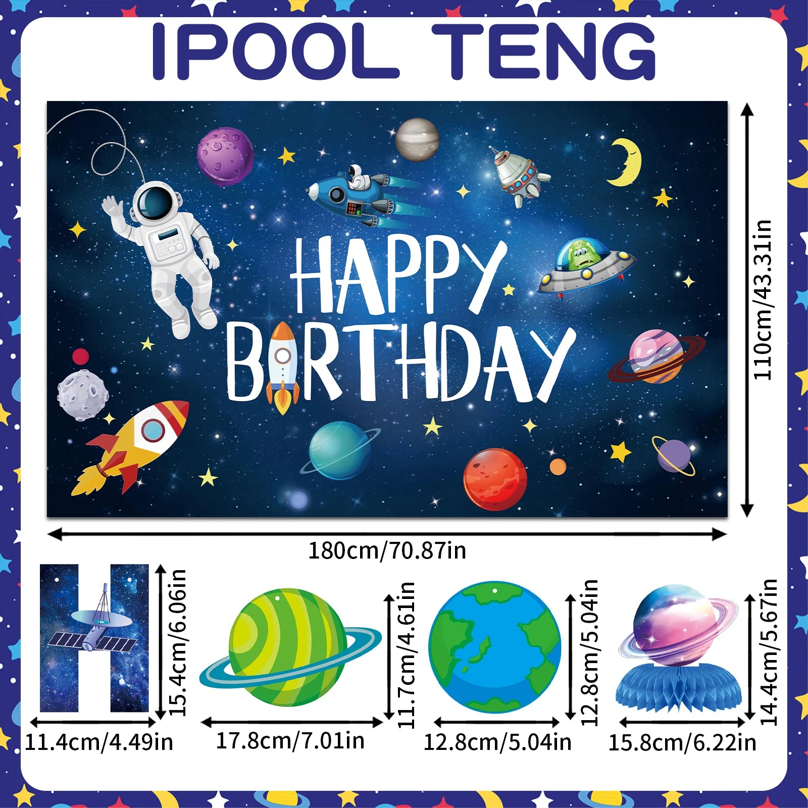 Galactic Glow “Happy Birthday” Space-Themed Banner & Honeycomb Centerpiece Kit