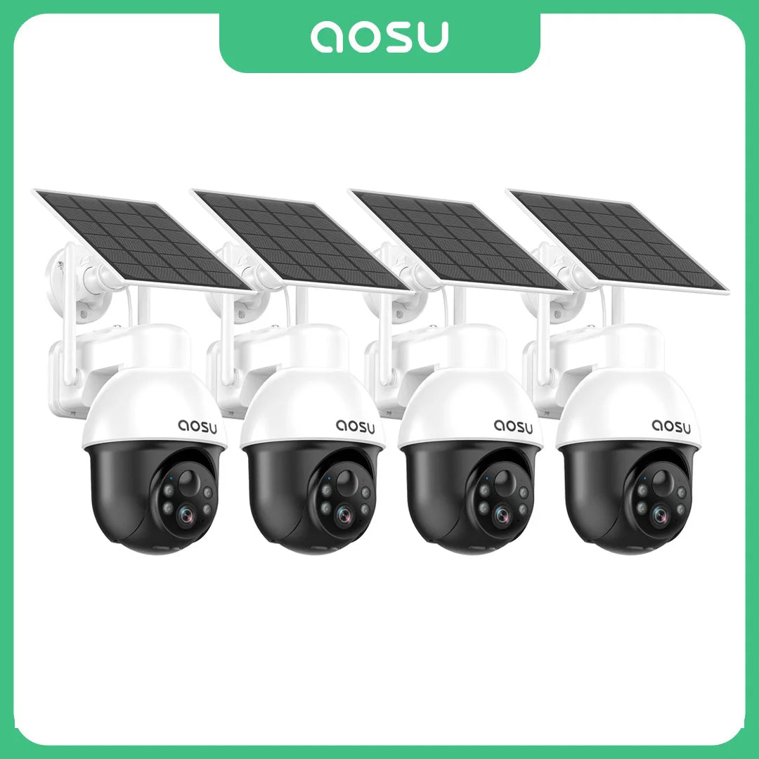 AOSU 3MP PTZ Solar Security Camera – Wireless Outdoor CCTV with 5000mAh Battery, AI PIR Motion Detection & 2-Way Audio (4/8/12PCS Set)