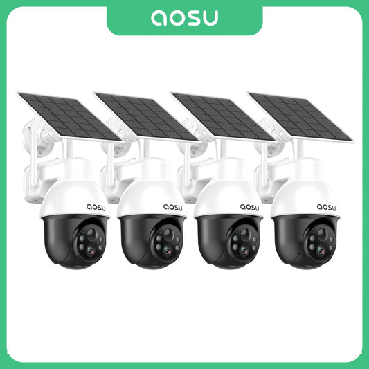 AOSU 3MP PTZ Solar Security Camera – Wireless Outdoor CCTV with 5000mAh Battery, AI PIR Motion Detection & 2-Way Audio (4/8/12PCS Set)