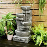 33.25″ Cascading Bowls & Stacked Stones LED Outdoor Water Fountain