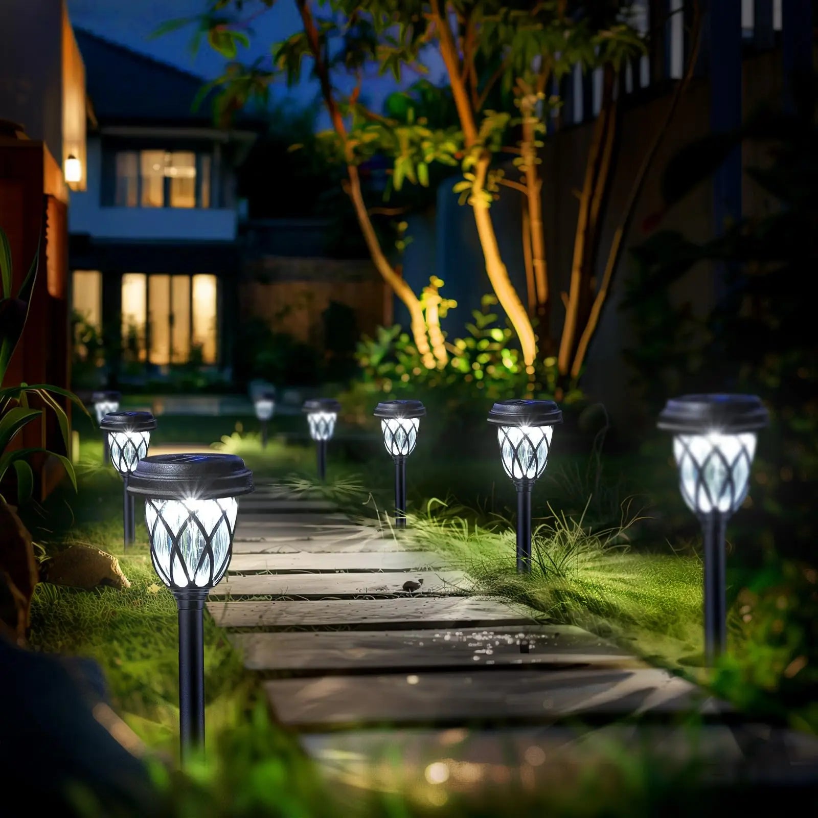 10-Pack Solar Powered Tube Lights – Decorative Garden & Lawn Lamps | Light & Shadow Landscape Lighting for Courtyard & Pathways