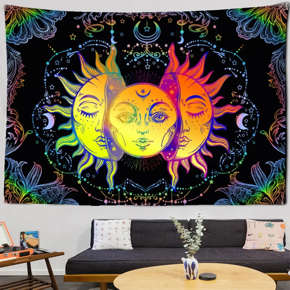 Mandala Tapestry Sun & Moon – Black & White Wall Hanging Hippie Décor for Dorm, Yoga, Living Room