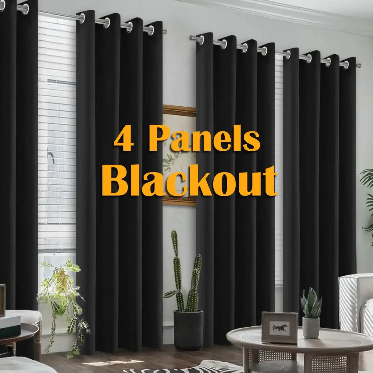 4PCS Blackout Curtains – Thermal Insulated Noise Reduction Grommet Panels for Bedroom & Living Room