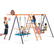Outdoor Children’s Metal Swing Set – Heavy-Duty Playground Set with Climbing Ladder, Trapeze Bar & Basketball Hoop