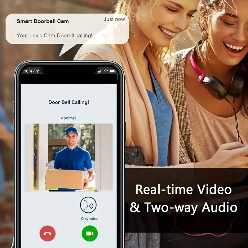 Smart Wireless Doorbell – Rechargeable Battery Video Doorbell with HD Camera, Two-Way Audio & Outdoor Visual Phone Monitoring