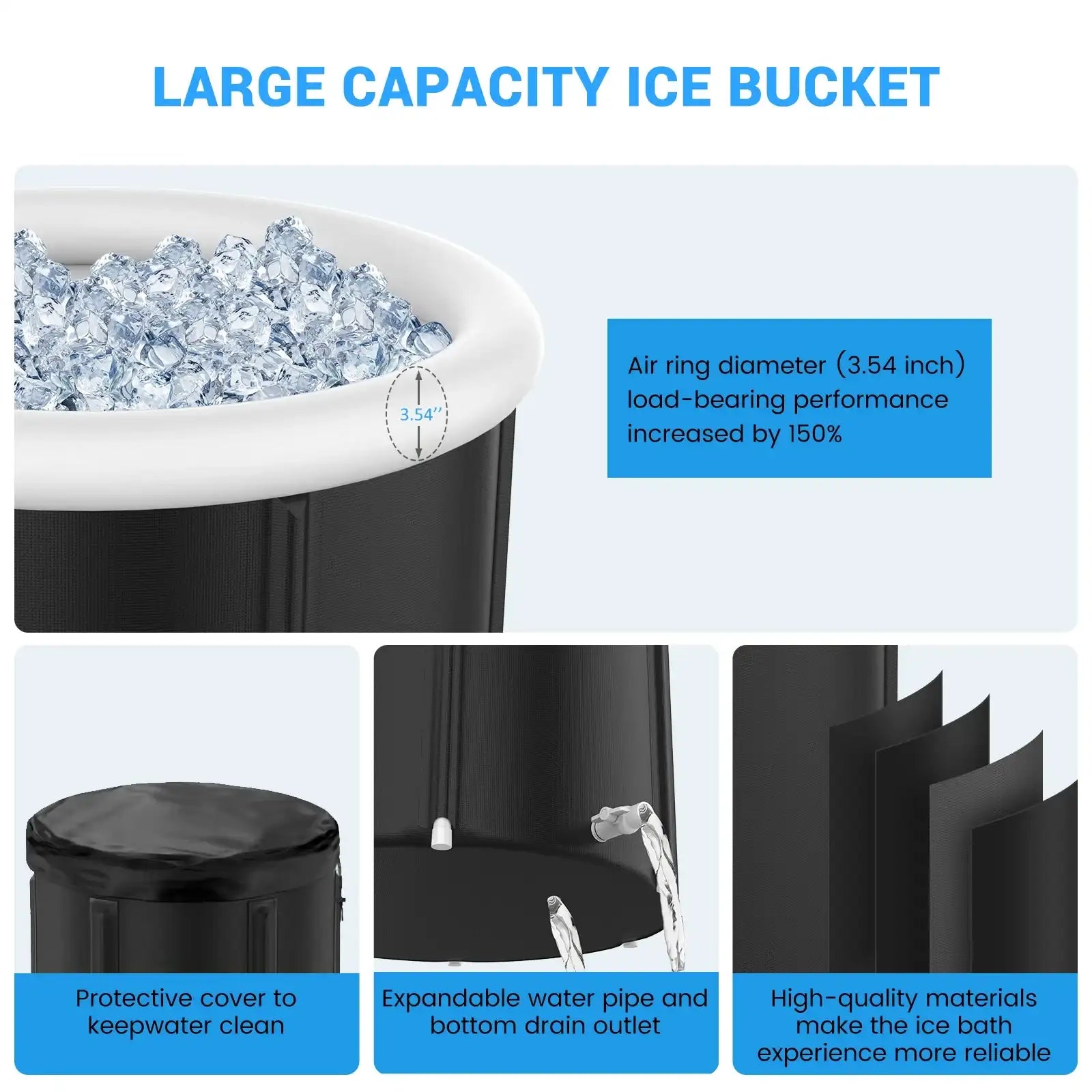 “105 Gallon Large Ice Bathtub for Athletes – Multi-Layered Inflatable Cold Plunge Tub with Portable Design”