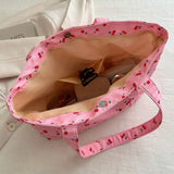 Cherry & Strawberry Print Large Capacity Canvas Tote – Nylon Top-Handle Shoulder Bag