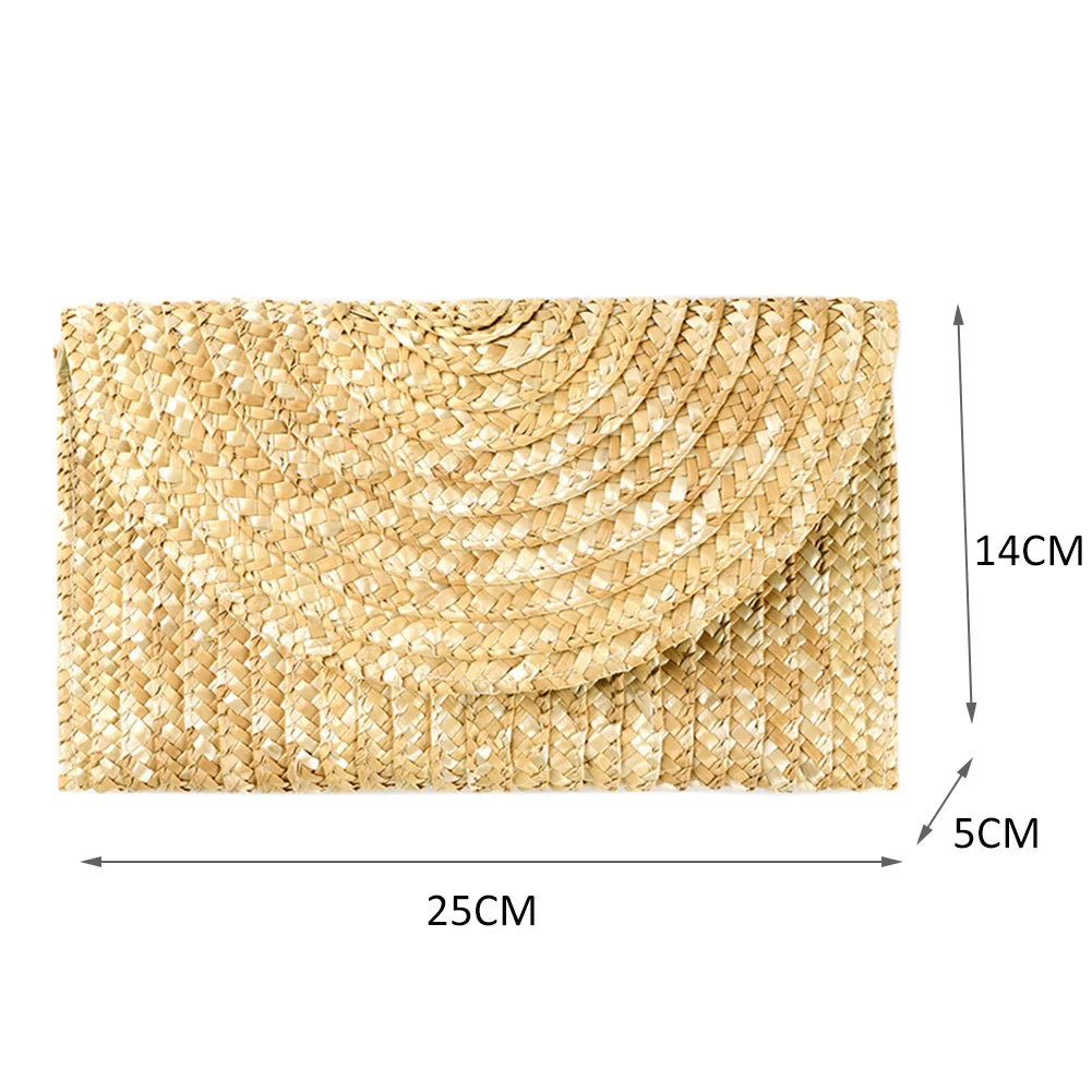 Wheat Straw Woven Clutch — Bohemian Summer Beach Envelope Bag for Women