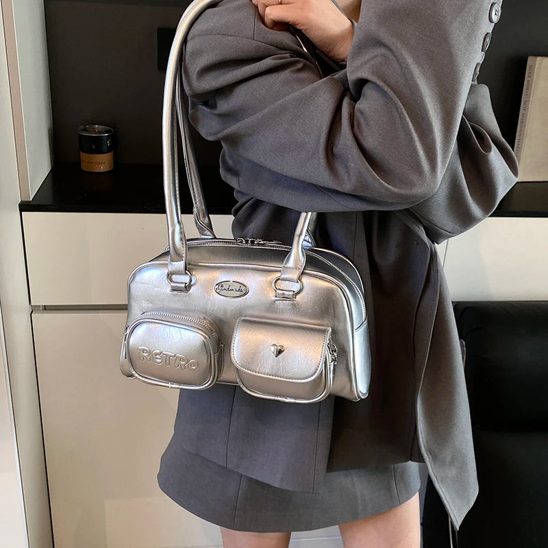 Retro Y2K Under-Arm PU Leather Bag for Women – Multi-Pocket Shoulder Tote & Casual Designer Satchel