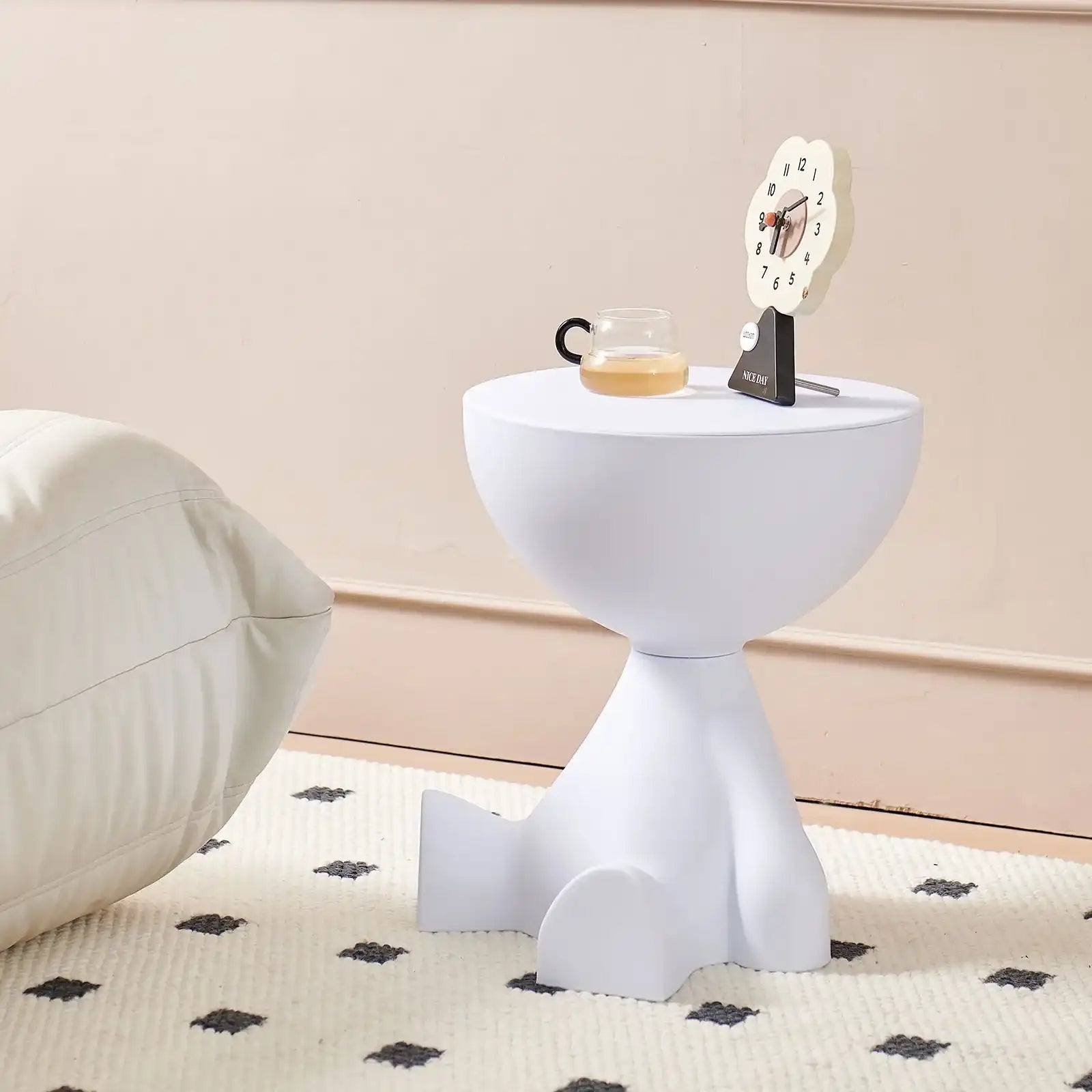 Modern Round Coffee Side Table – Matte Finish Living Room & Bedside Nightstand with Small Storage Rack (Wedyvko)”