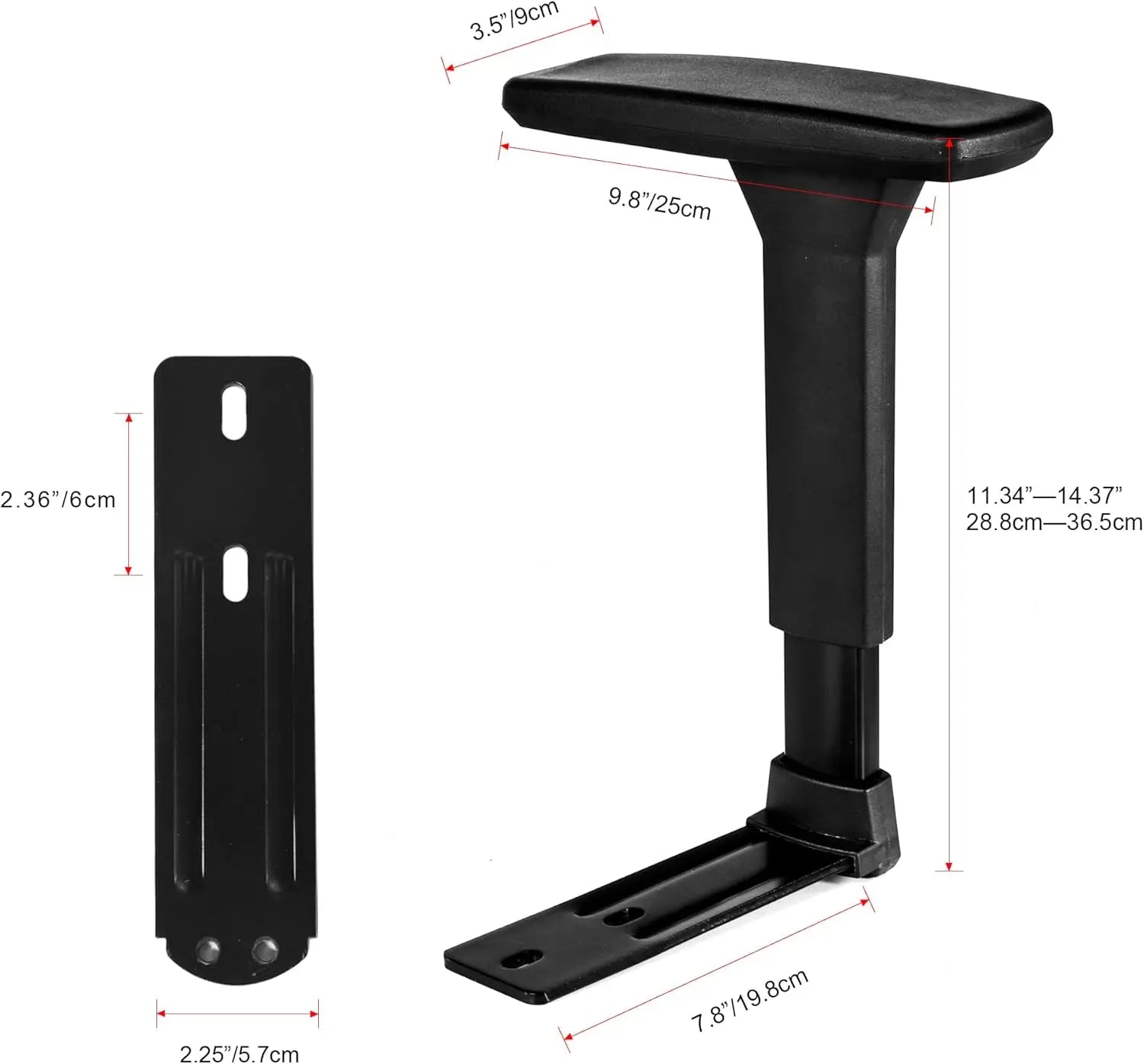 3D Adjustable T-Arms Armrest Pair – Upright Bracket Replacement Parts for Office & Gaming Chairs, Universal Fit