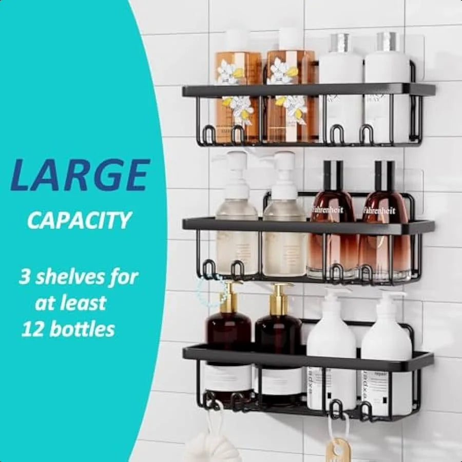 6-Pack Adhesive Shower Caddy Set – Large Capacity No-Drill Rust-Proof Wall-Mounted Shelves