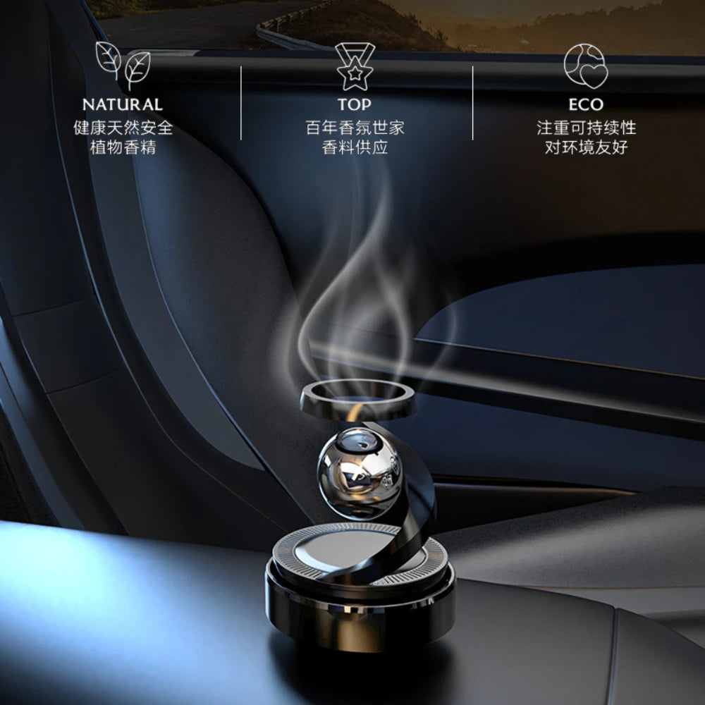 Eco solar car air freshener – rotating fan auto air purifier with long-lasting fragrance, compatible with balm tablet & stick refills