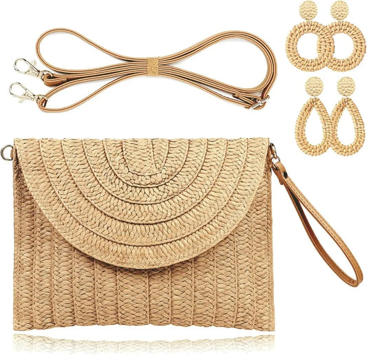 Women’s Woven Straw Envelope Clutch – Summer Beach Handbag & Casual Boho Purse for Vacations and Daily Use