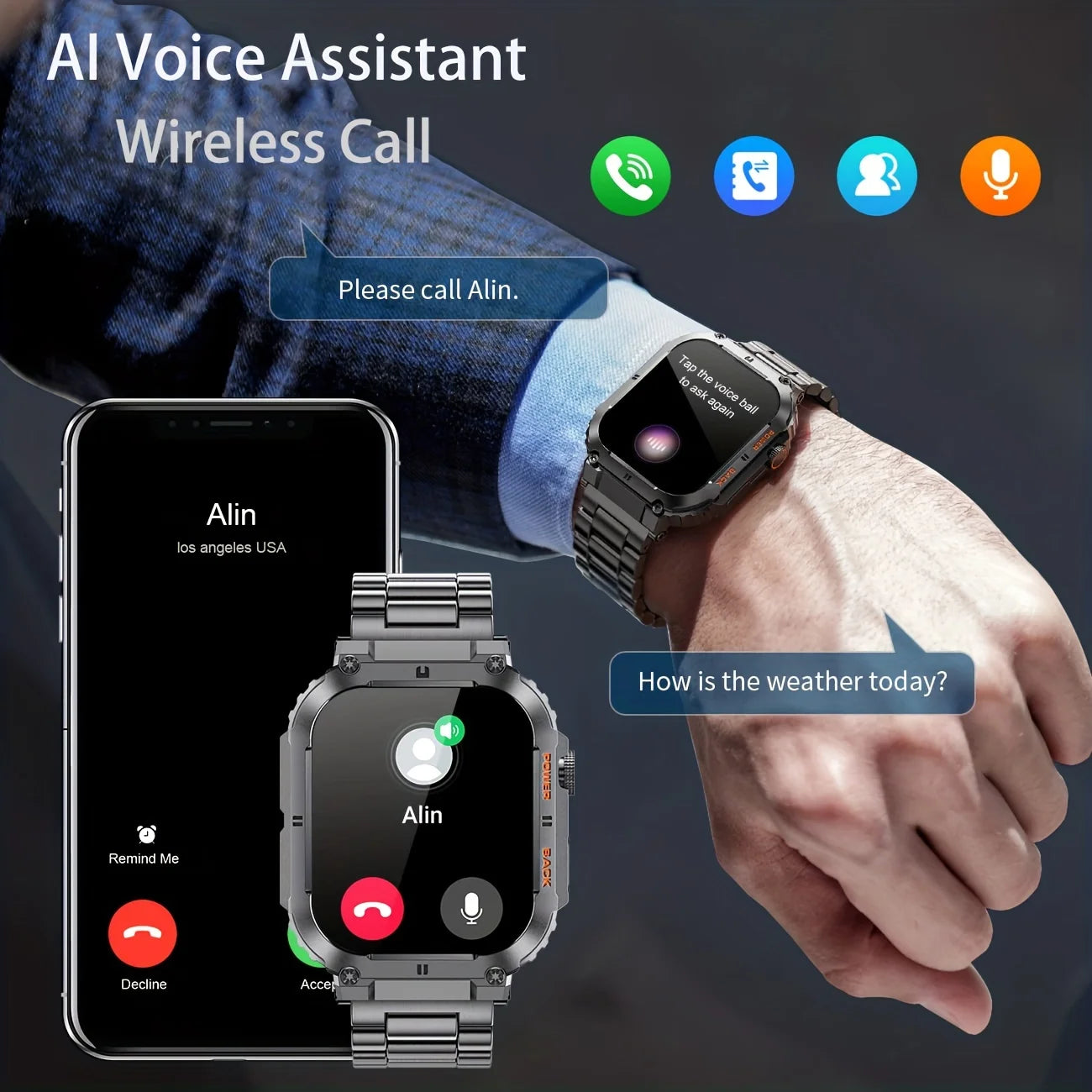 LIGE Outdoor Sports Fitness Smartwatch – 1.96" Screen, Bluetooth Calling, Waterproof, Blood Oxygen Tracking ⌚✨