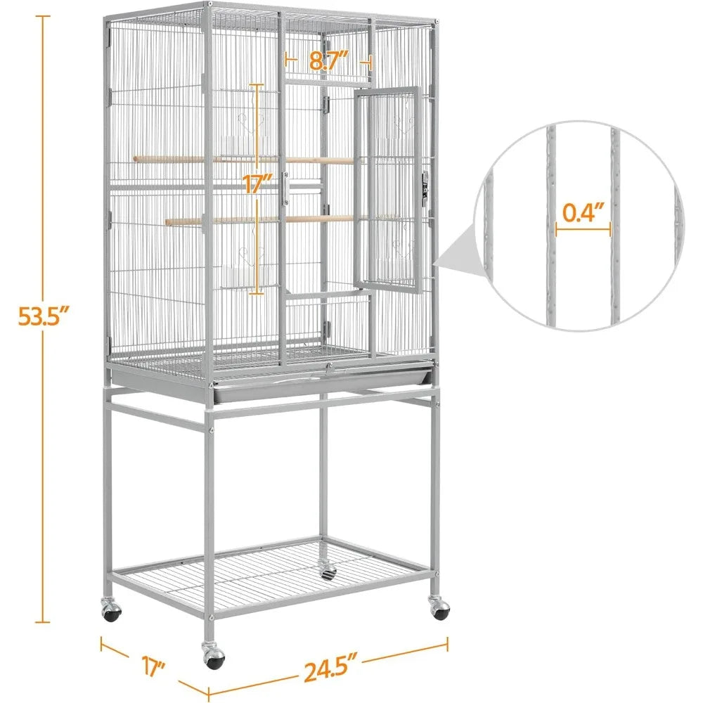 Metal Large Bird Cage with Stand – Spacious Parrot & Parakeet Habitat for Cockatiels, Lovebirds, Budgies, Finches & Canaries