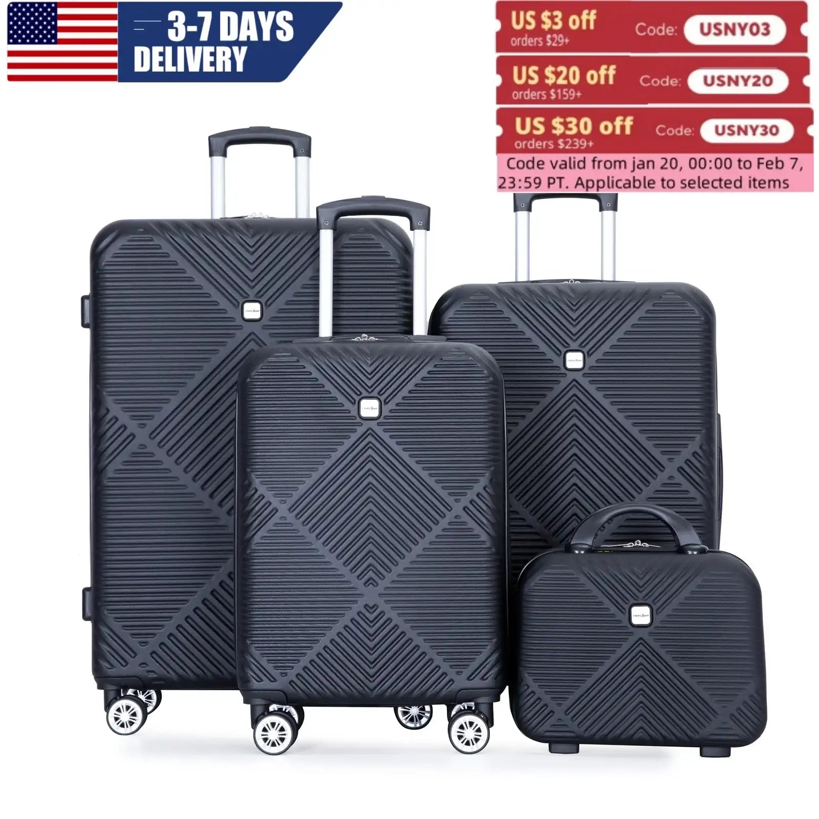 4-Piece Lightweight Travel Luggage Set – Large Capacity Spinner Suitcases with Double Wheels