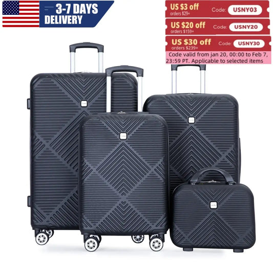 4-Piece Lightweight Travel Luggage Set – Large Capacity Spinner Suitcases with Double Wheels