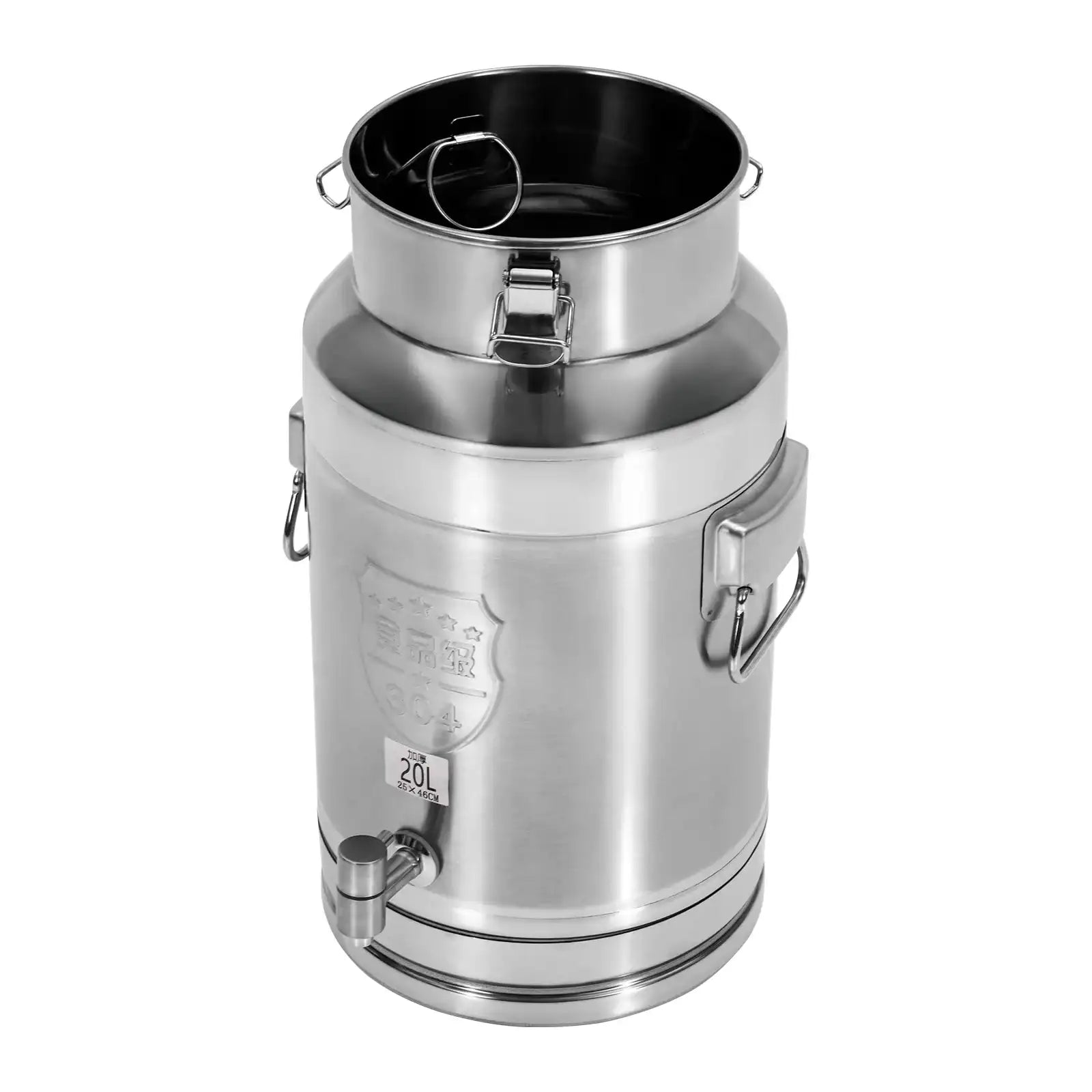 “Stainless Steel Milk Can Transport Barrel with Spigot – 20 L Beverage Dispenser”