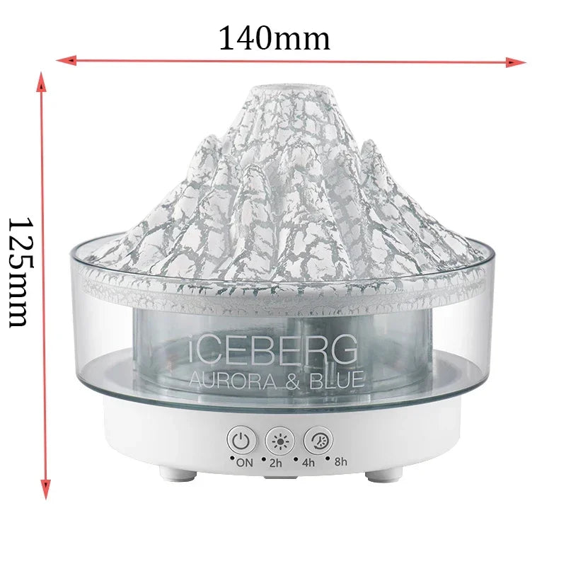 Glacier Lava Humidifier with Color LED & Realistic Flame Effect – Aroma Diffuser with 3-Speed Timer
