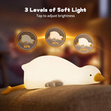 Duck Night Light for Kids – Rechargeable Silicone Tap Control Nursery Lamp, 3 Brightness Levels, Auto-Off LED Squishy Bedside Light