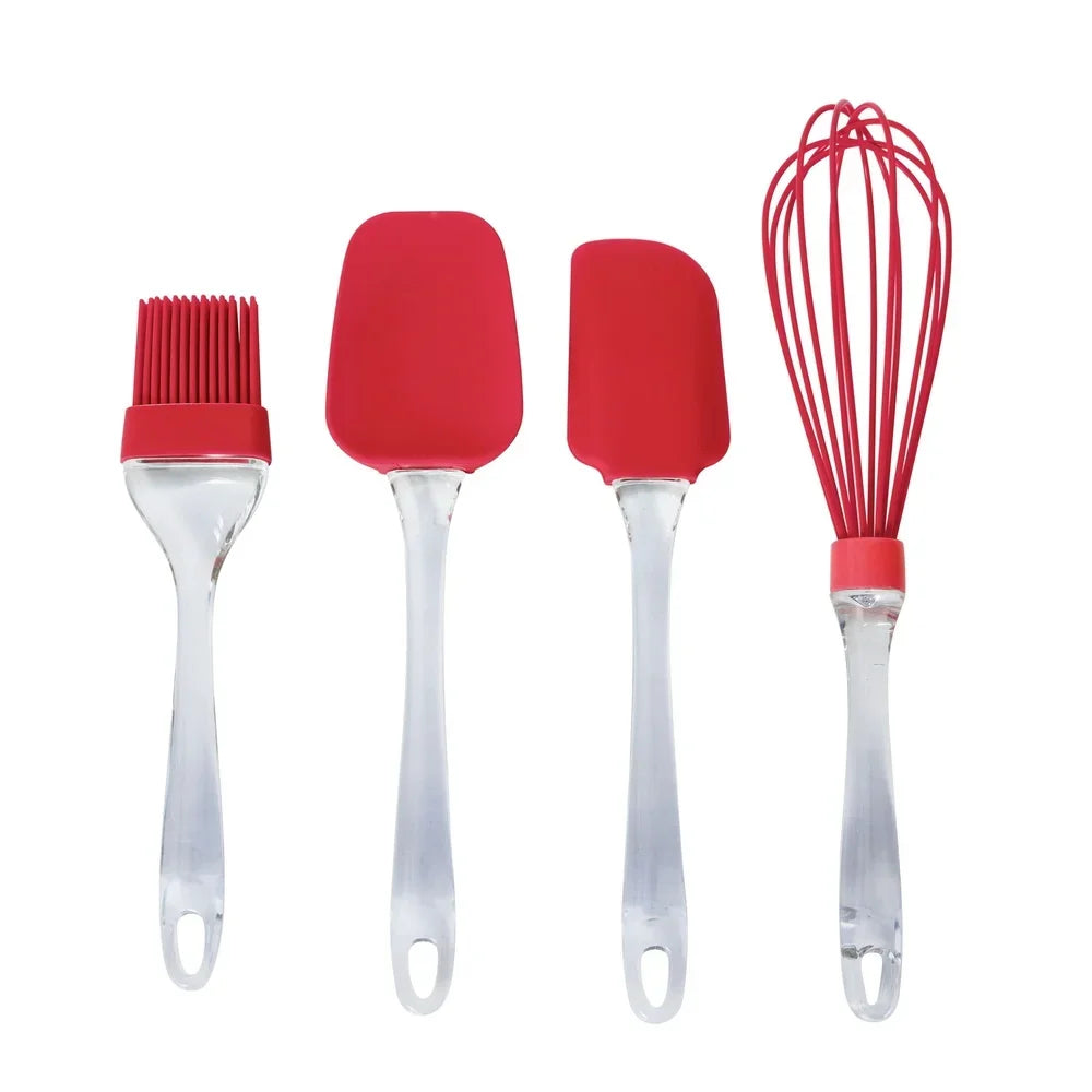 4‑Piece Heat‑Resistant Silicone Kitchen Utensils Set – Whisk, Spatula, Spoon & Basting Brush, Dishwasher Safe