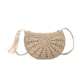 Half-Moon Woven Straw Crossbody Bag – Summer Beach Rattan Tote for Women