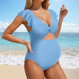 Women’s Maternity One-Piece Swimsuit – Solid Color Pregnancy Bathing Suit with Ruffled Edges, Comfortable Swimwear