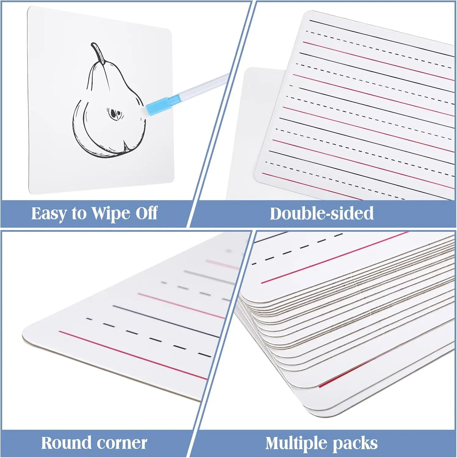 Classroom Dry Erase Board Set – 25 Double-Sided Lined Whiteboards with Markers & Erasers (9" x 12")