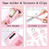 12-Piece Pink Office Desk Accessories Set – Tape Dispenser, Stapler & Organizer