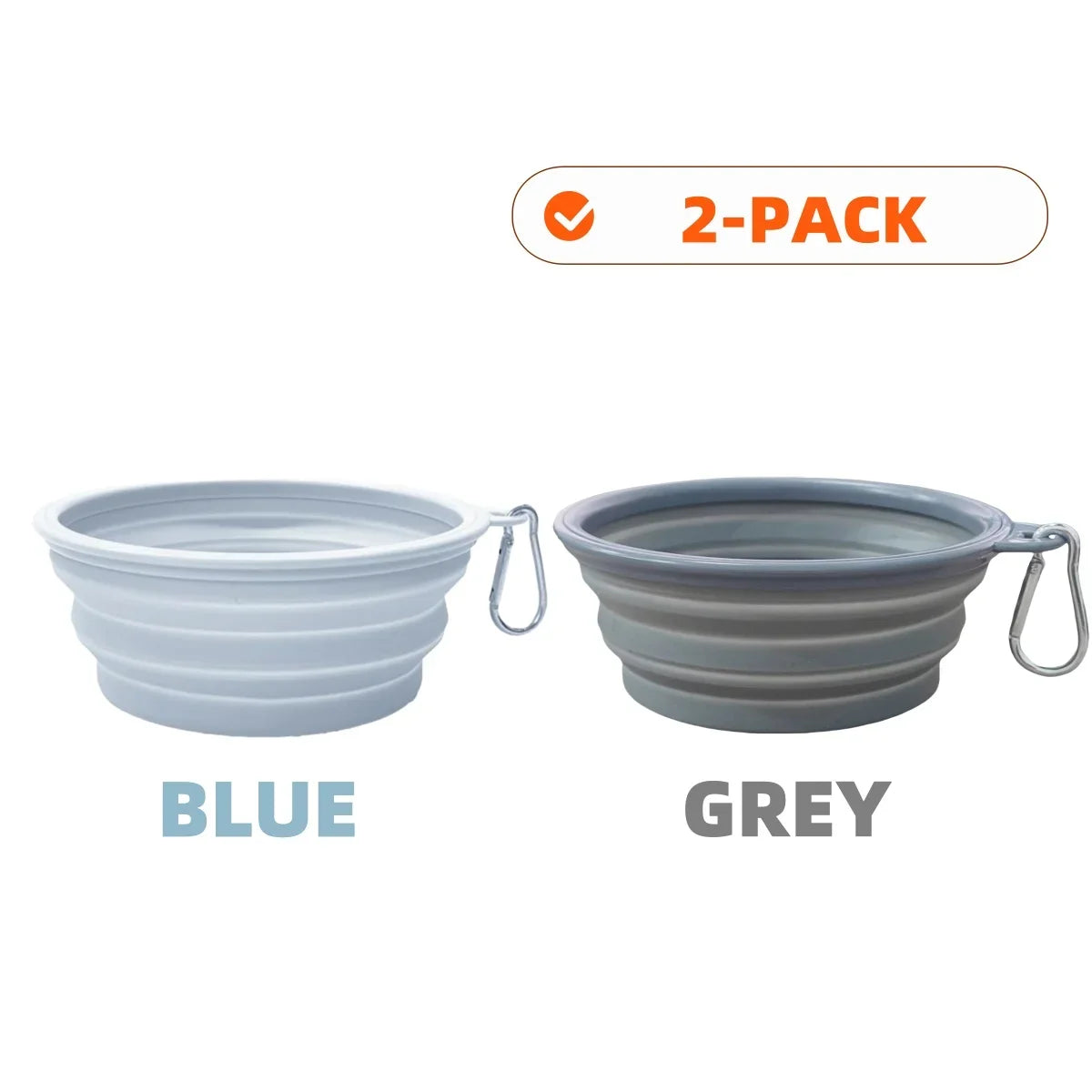2-Pack Collapsible Pet Silicone Bowls – Portable Folding Food & Water Dishes with Carabiner for Dogs & Cats, Camping & Travel