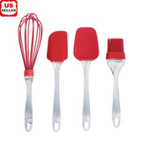 4‑Piece Heat‑Resistant Silicone Kitchen Utensils Set – Whisk, Spatula, Spoon & Basting Brush, Dishwasher Safe