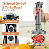 7-in-1 Immersion Hand Blender – 12 Speed Stick Blender with 304 Stainless Steel Blades, Chopper, Beaker & Whisk Attachments