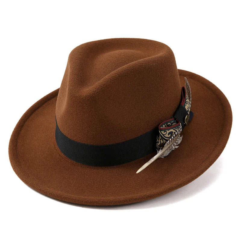 Unisex Classic Fedora Hat – Vintage Panama-Style Felt with Stylish Feather Detail for Summer Events & Jazz Festivals
