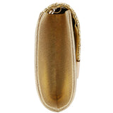 Gold V‑Design Metal‑Chain Glitter Sequined Evening Clutch Bag