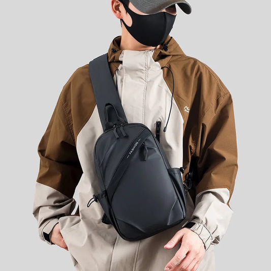 Men’s Oxford Chest Rig Bag – Zippered Tactical Fanny Pack with Polyester Bucket Design for Streetwear & Daily Carry