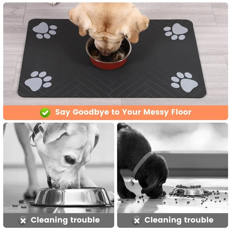 Pet Feeding Placemat – Waterproof Quick-Dry Mat with Rubber Backing for Dog & Cat Food and Water Bowls