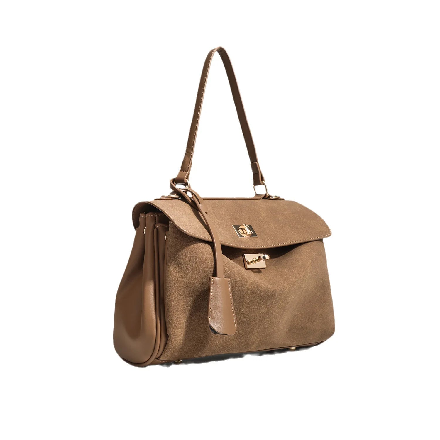 Suede Leather Luxury Tote Bag for Women – Large Capacity Shoulder & Messenger Satchel (Coffee)