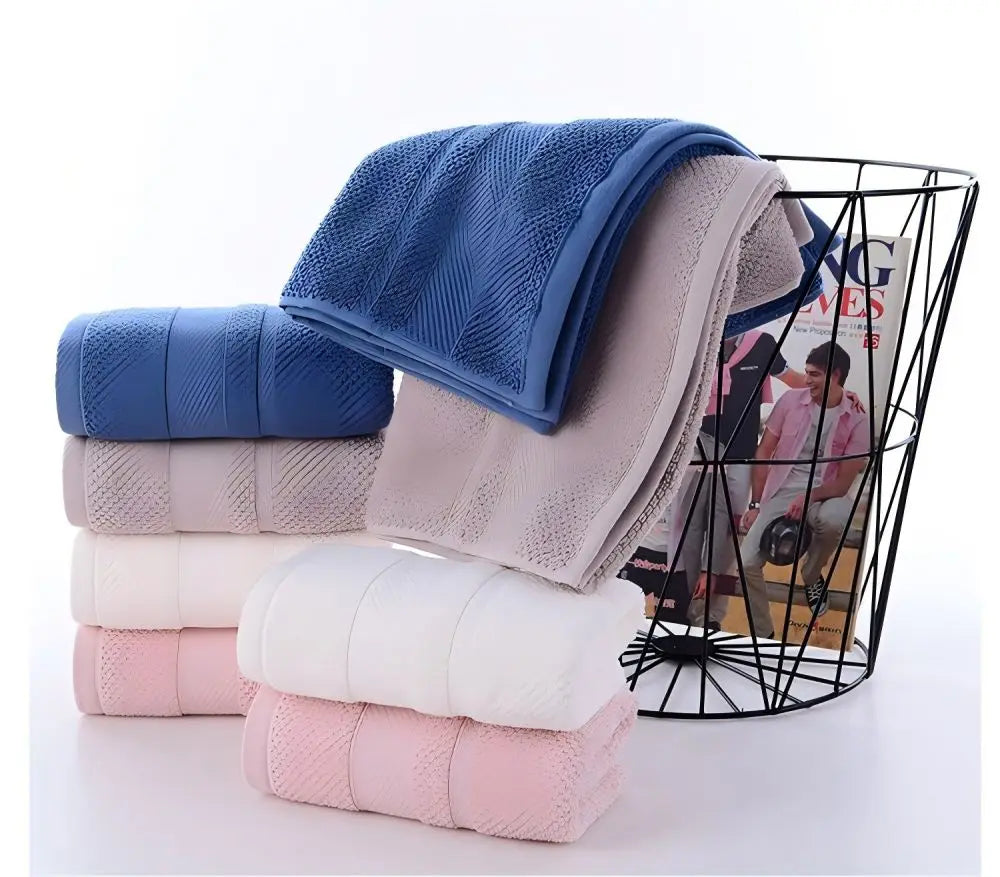 Adult Cotton Face Towel Set – 4-Color Mix (Blue/Pink/White/Gray) 34×74 cm