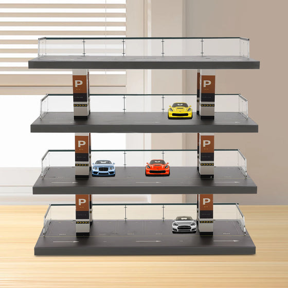 1 : 64 Scale Acrylic Parking Lot Scene Model – 4-Layer Car Garage Diorama Showcase