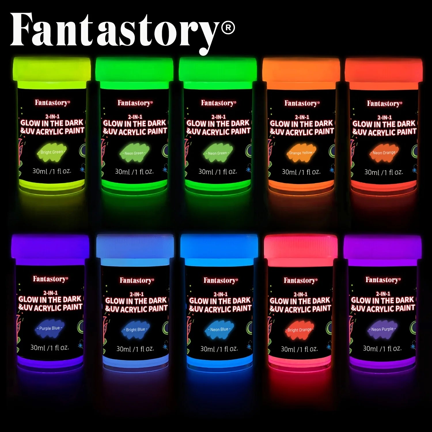 Acrylic Paint Set – 10 Neon & Glow-in-the-Dark Colors for Crafts, Canvas & Creative Projects 🎨✨