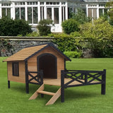 Wooden Large Dog House (43.3"L × 69.9"W × 32.7"H) – Extreme Outback Log Cabin Weatherproof Outdoor Kennel with Elevated Base