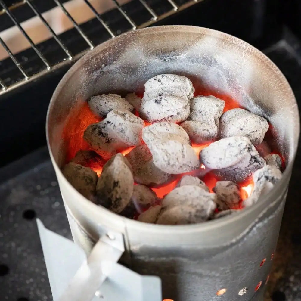 “Grill Charcoal Chimney Starter – Outdoor BBQ Fire Starter with Safety Handles for Camping & Backyard Grilling”