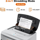 Bonsaii 110-Sheet Auto-Feed Micro-Cut Paper Shredder – Heavy Duty Office Shredder with 6-Gallon Large Waste Bin